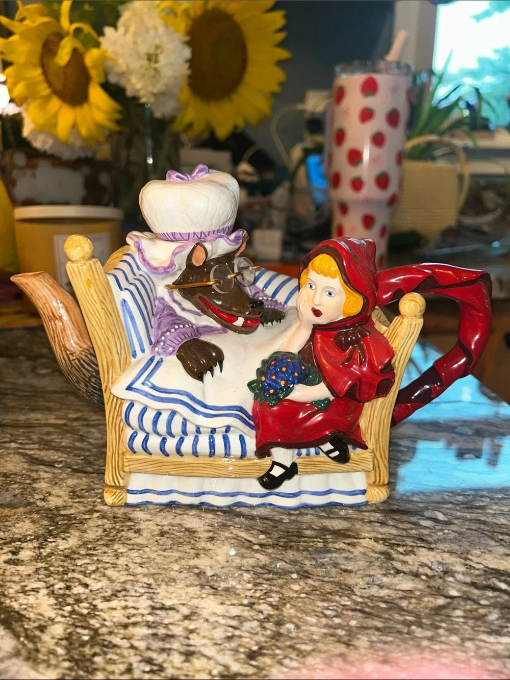 Ceramic Little Red Riding Hood Teapot - Red, White, Blue